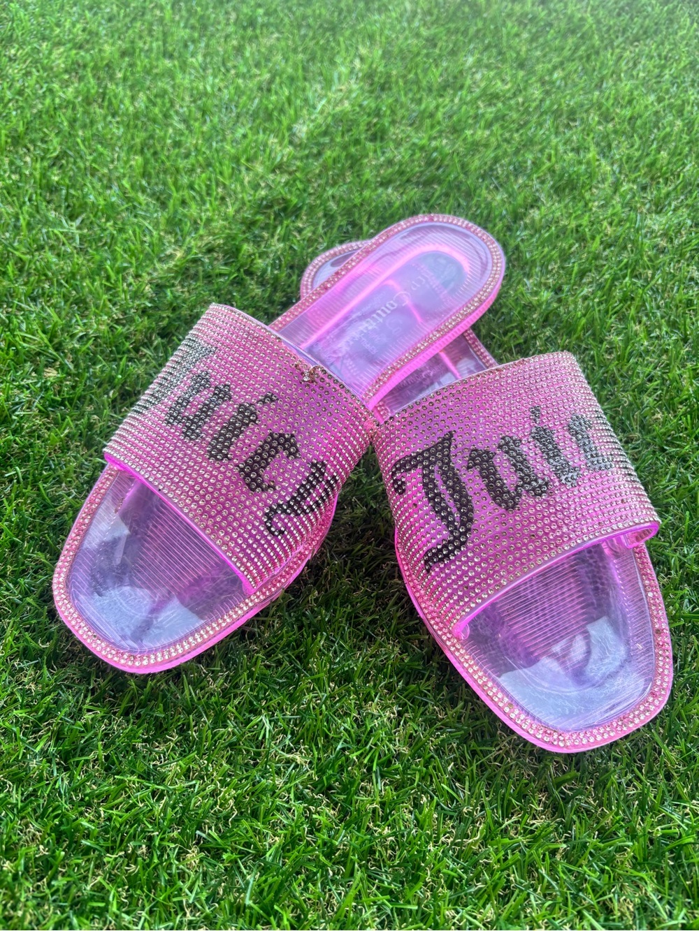 Juicy Couture Pink Jeweled Jelly Slide Sandals